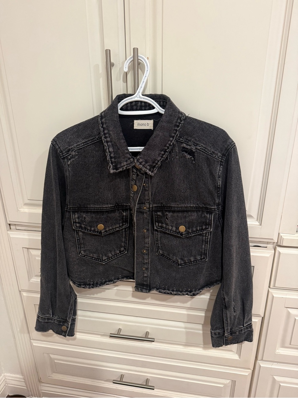 Black Cropped Distressed Denim Jacket